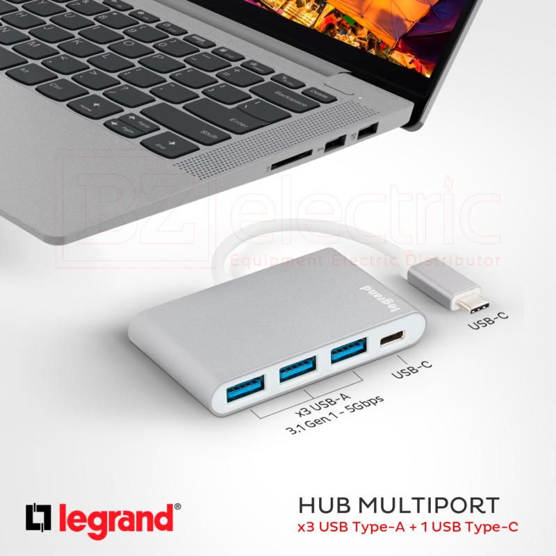 LEGRAND 50694 Adaptateur USB pour Laptop Hub 3 ports USB Type-A + 1 port USB Type-C